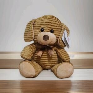 Hugfun Brown Ribbed Puppy Dog Plush 10.5" Stuffed Animal Toy New with Tags